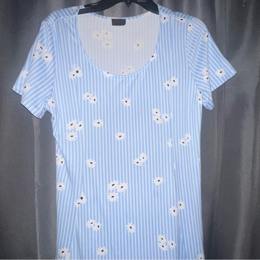Blue and White Striped Floral Dress